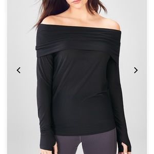 Fabletics black, long sleeve off the shoulder top